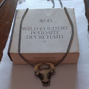 Avon Wild Country Bull Pendant Necklace - Silver and Black